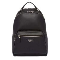 Prada Unisex Saffiano Leather Backpack Metal Hardware-Black