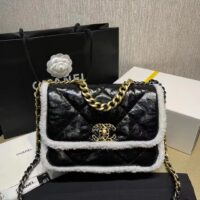 Chanel Women CC Large Flap Bag Gold-Silver-Tone Metal Calfskin Leather Black (6)