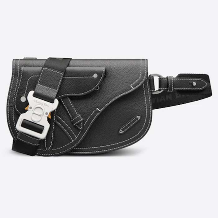 Dior Unisex CD Saddle Pouch Black Grained Calfskin Hallmark Saddle