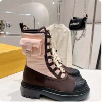 Fendi Women FF Domino Biker Boots Pink Nylon Polyamide Polyester 5 Cm Heel (2)