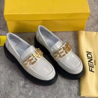 Fendi Women FF Fendigraphy White Leather Loafers 5 Cm Heel (11)