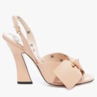 Fendi Women Slingback Sandals Wide Strap Maxi Bow Beige Leather (9)