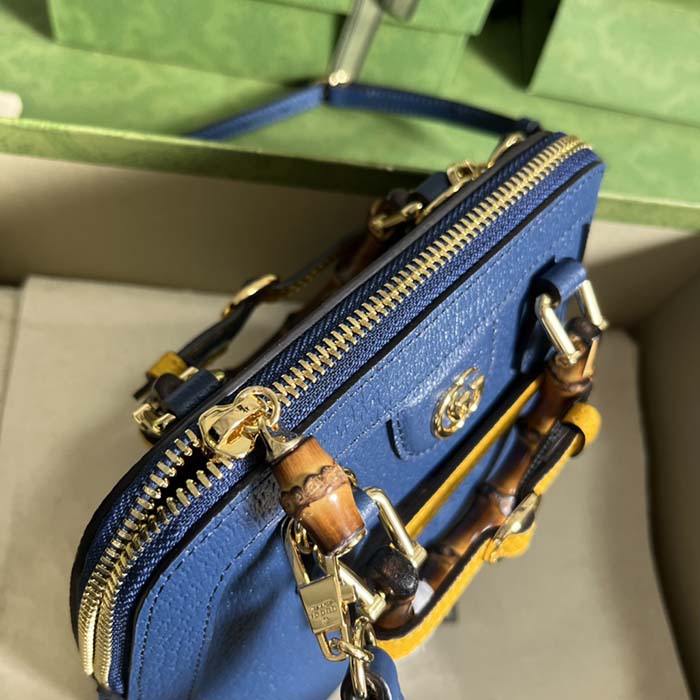 Gucci GG Women Gucci Diana Mini Tote Bag Blue Leather Double G (4)