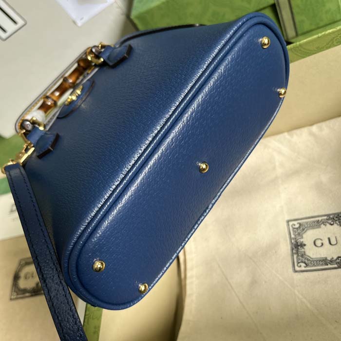 Gucci GG Women Gucci Diana Mini Tote Bag Blue Leather Double G (6)