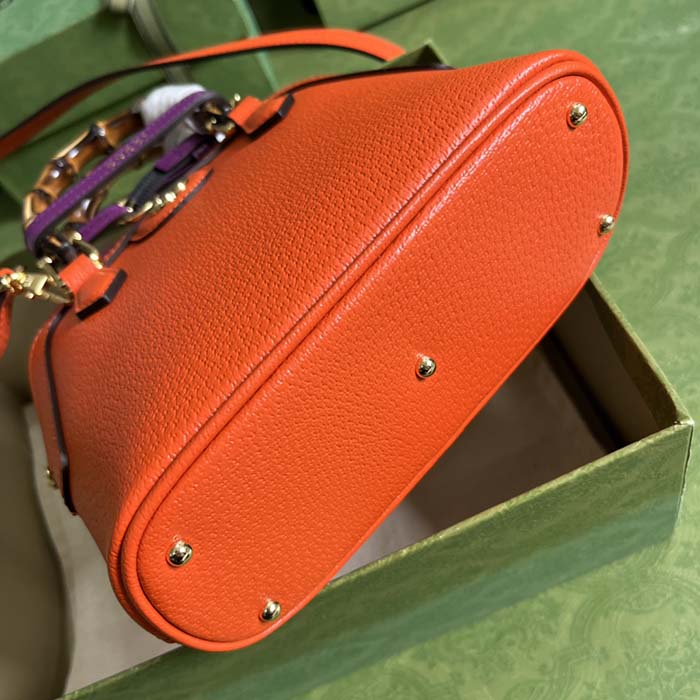 Gucci GG Women Gucci Diana Mini Tote Bag Orange Leather Double G (10)