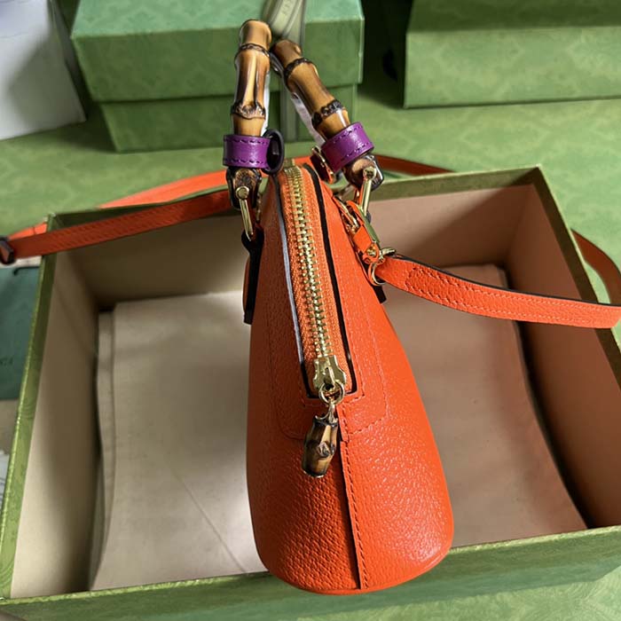 Gucci GG Women Gucci Diana Mini Tote Bag Orange Leather Double G (7)
