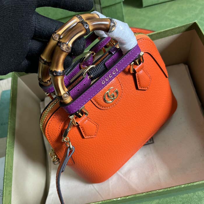Gucci GG Women Gucci Diana Mini Tote Bag Orange Leather Double G (9)