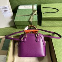 Gucci GG Women Gucci Diana Mini Tote Bag Purple Leather Double G (8)