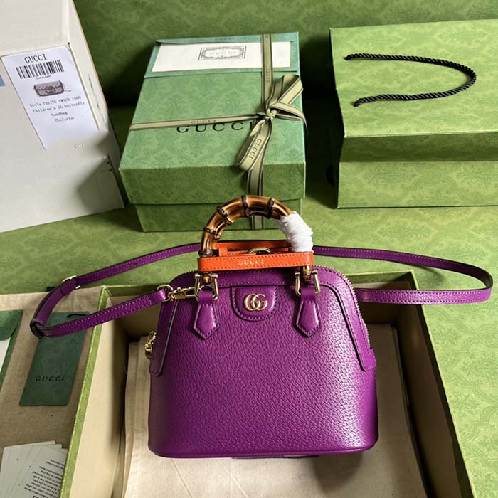 Gucci GG Women Gucci Diana Mini Tote Bag Purple Leather Double G (10)
