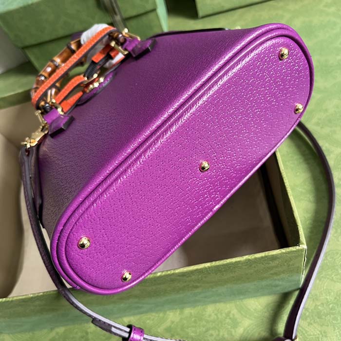 Gucci GG Women Gucci Diana Mini Tote Bag Purple Leather Double G (11)