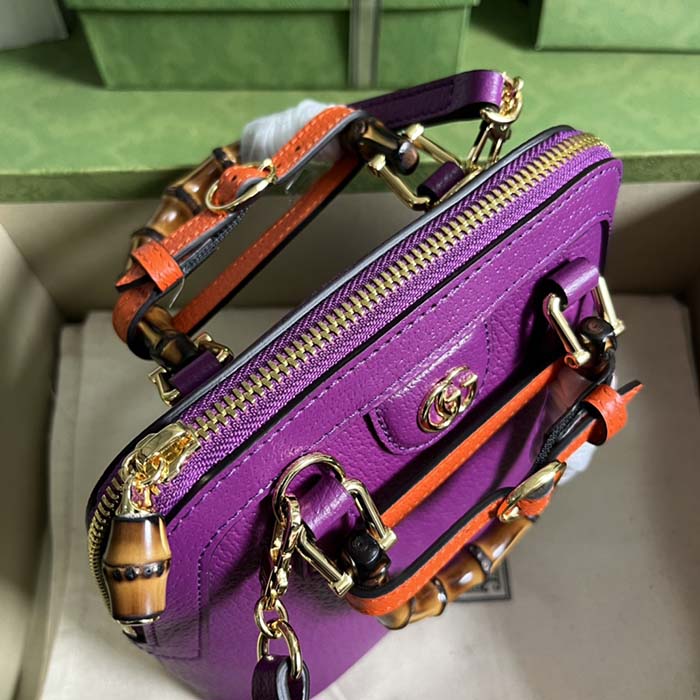 Gucci GG Women Gucci Diana Mini Tote Bag Purple Leather Double G (2)