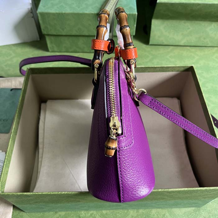 Gucci GG Women Gucci Diana Mini Tote Bag Purple Leather Double G (3)