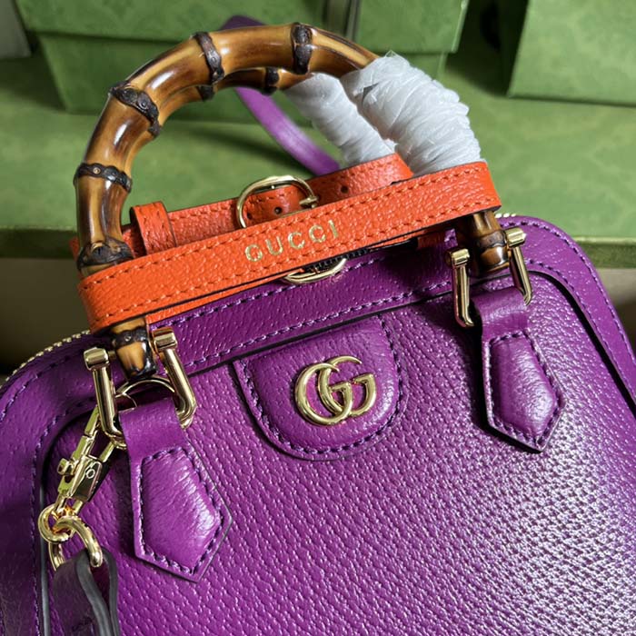 Gucci GG Women Gucci Diana Mini Tote Bag Purple Leather Double G (6)