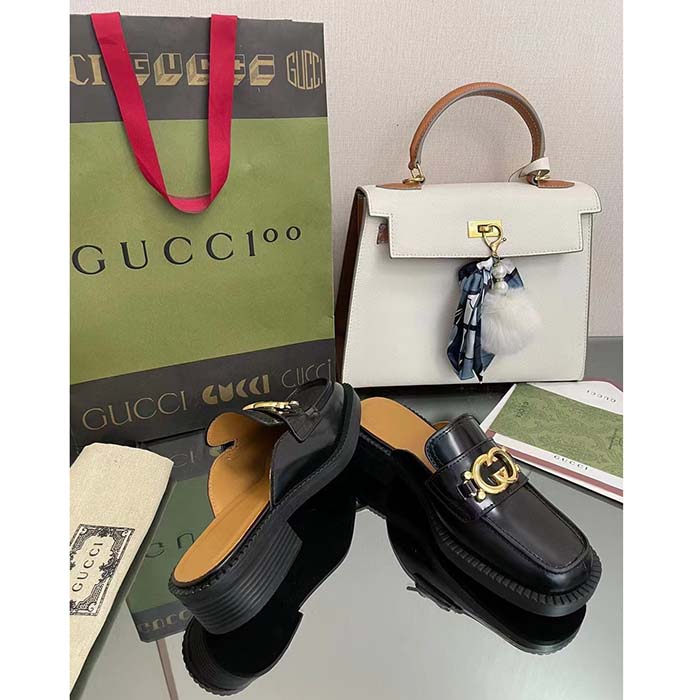 Gucci Unisex GG Slipper Interlocking G Black Leather Low 2.5 Cm Heel (1)