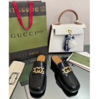 Gucci Unisex GG Slipper Interlocking G Black Leather Low 2.5 Cm Heel (5)