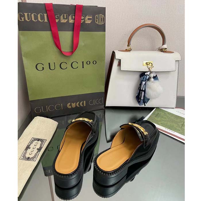 Gucci Unisex GG Slipper Interlocking G Black Leather Low 2.5 Cm Heel (9)