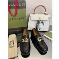 Gucci Unisex GG loafer Interlocking G Shiny Black Leather Studs Rubber Low Heel (3)