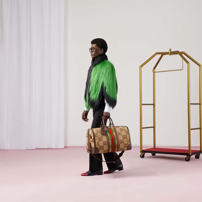 Gucci Unisex Jumbo GG Large Duffle Bag Camel Ebony Canvas Double G (1)
