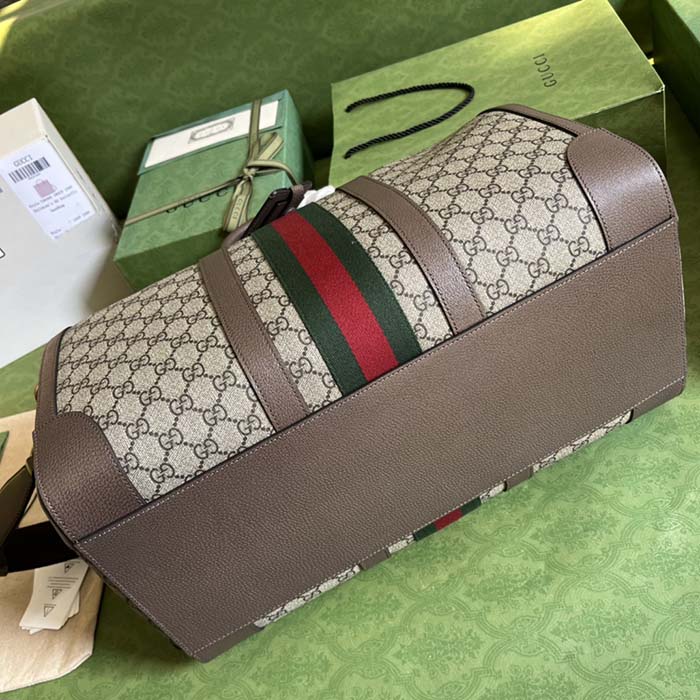 Gucci Unisex Savoy Large Duffle Bag Beige Ebony GG Supreme Canvas Double G (10)
