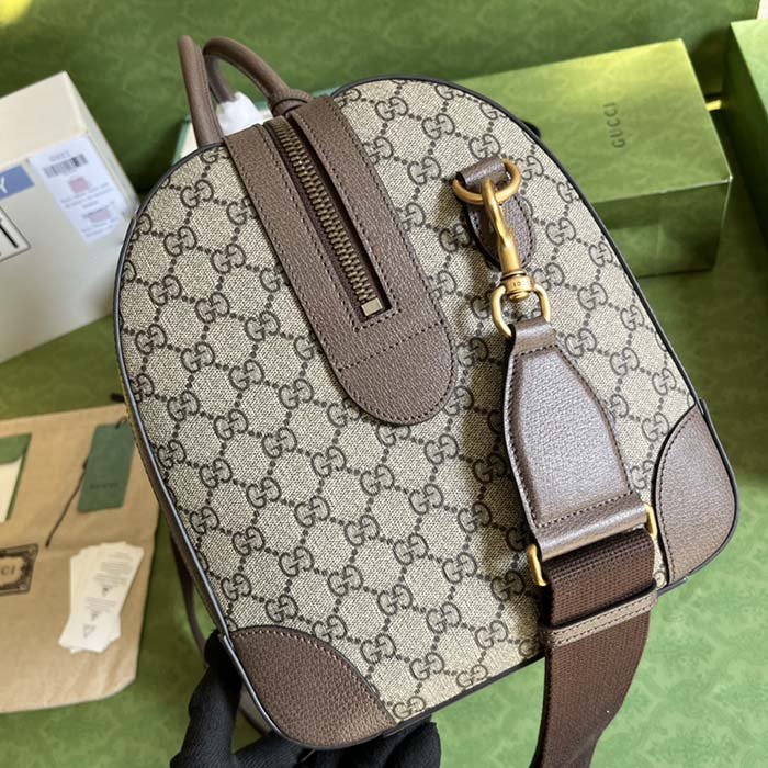 Gucci Unisex Savoy Large Duffle Bag Beige Ebony GG Supreme Canvas Double G (11)