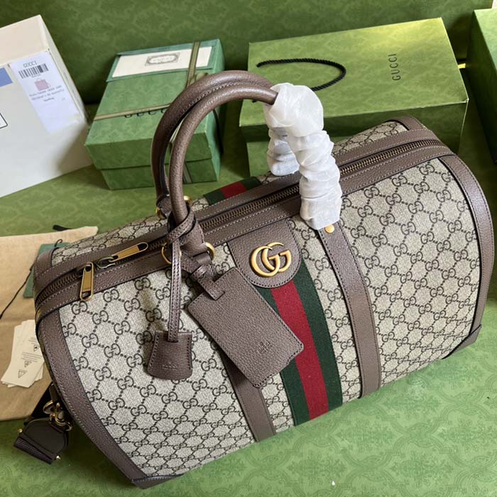Gucci Unisex Savoy Large Duffle Bag Beige Ebony GG Supreme Canvas Double G (4)