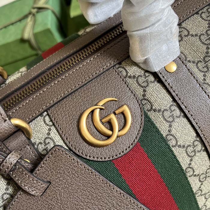 Gucci Unisex Savoy Large Duffle Bag Beige Ebony GG Supreme Canvas Double G (6)