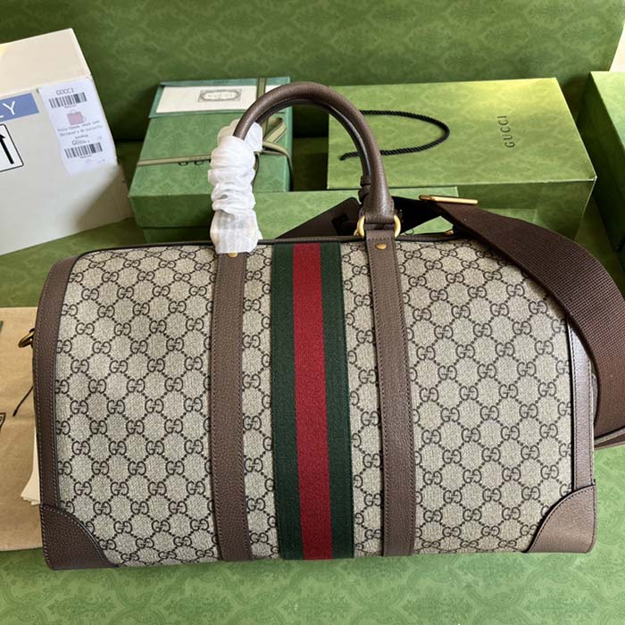 Gucci Unisex Savoy Large Duffle Bag Beige Ebony GG Supreme Canvas Double G (8)
