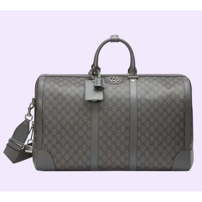 Gucci Unisex Savoy Large Duffle Bag Grey Black GG Supreme Canvas Double G