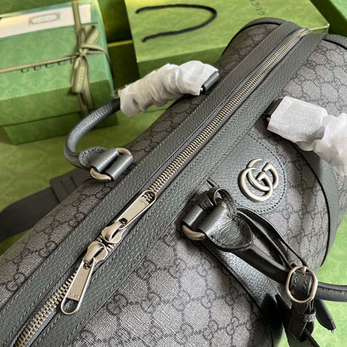 Gucci Unisex Savoy Large Duffle Bag Grey Black GG Supreme Canvas Double G (11)