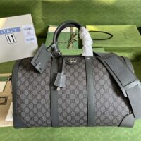 Gucci Unisex Savoy Large Duffle Bag Grey Black GG Supreme Canvas Double G (1)