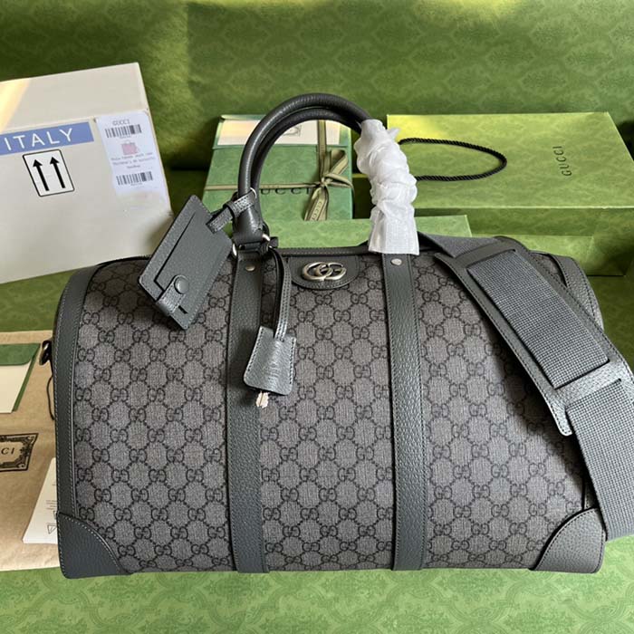 Gucci Unisex Savoy Large Duffle Bag Grey Black GG Supreme Canvas Double G (3)