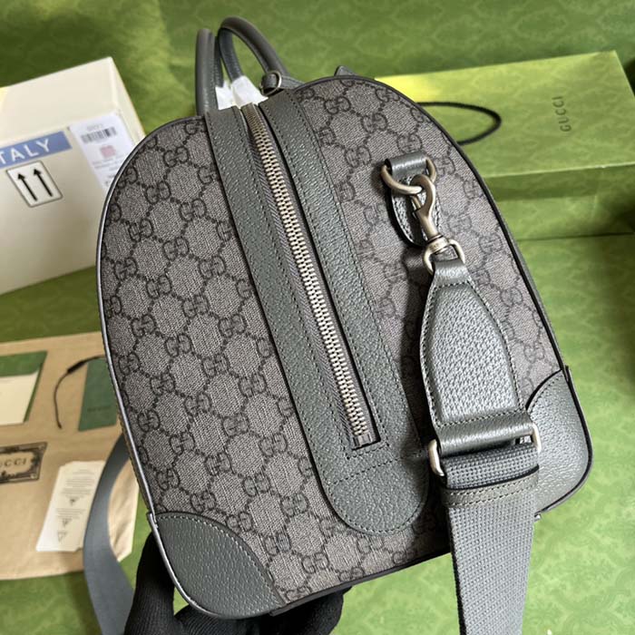 Gucci Unisex Savoy Large Duffle Bag Grey Black GG Supreme Canvas Double G (4)