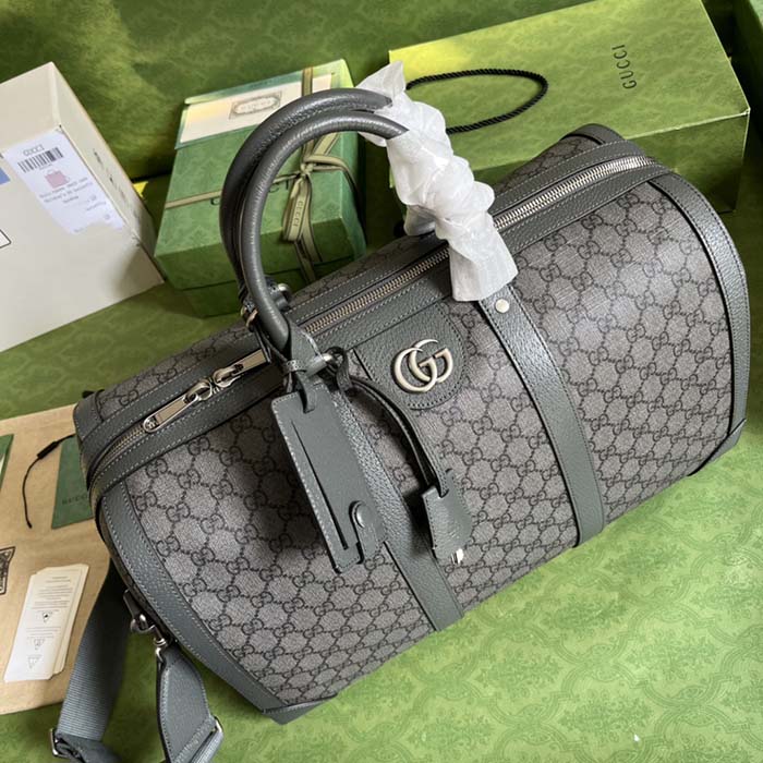 Gucci Unisex Savoy Large Duffle Bag Grey Black GG Supreme Canvas Double G (5)