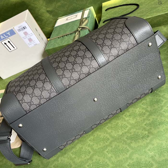 Gucci Unisex Savoy Large Duffle Bag Grey Black GG Supreme Canvas Double G (6)