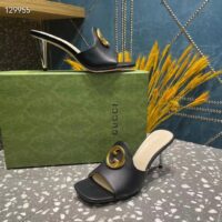 Gucci Women GG Blondie Slide Sandal Black Leather Metallic Mid Heel 6.6 Cm Heel (8)