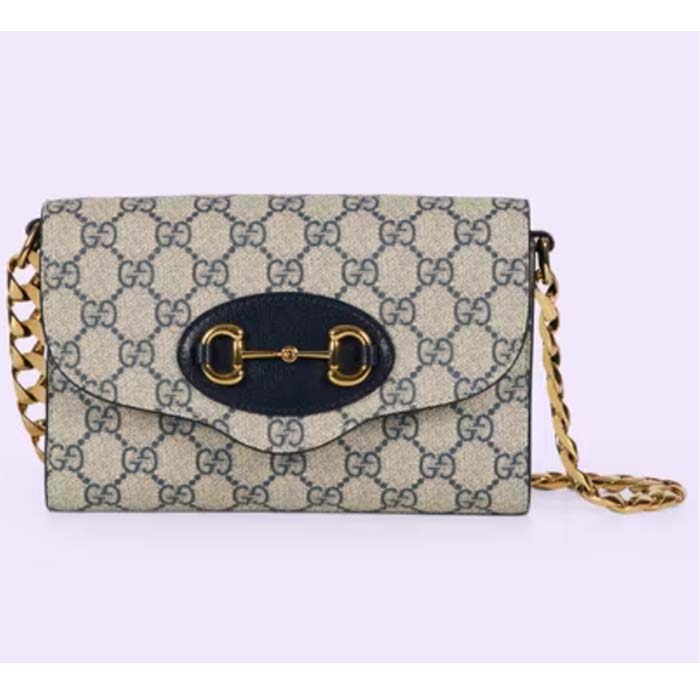 Gucci Women GG Horsebit 1955 Mini Bag Beige Ebony GG Supreme Canvas