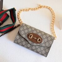 Gucci Women GG Horsebit 1955 Mini Bag Brown Beige Ebony GG Supreme Canvas (2)