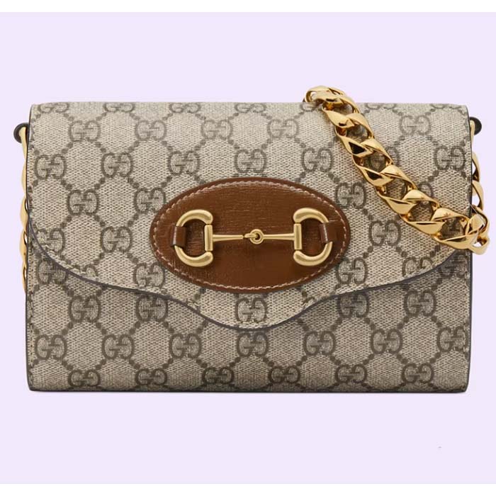 Gucci Women GG Horsebit 1955 Mini Bag Brown Beige Ebony GG Supreme Canvas