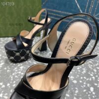 Gucci Women GG Interlocking G Studs Sandal Black Leather Spool High 15 Cm Heel (6)