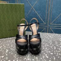 Gucci Women GG Interlocking G Studs Sandal Black Leather Spool High 15 Cm Heel (6)