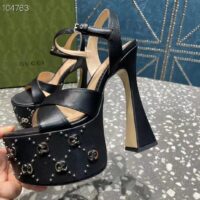 Gucci Women GG Interlocking G Studs Sandal Black Leather Spool High 15 Cm Heel (6)