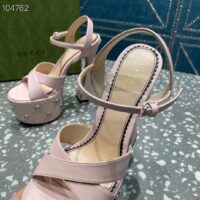 Gucci Women GG Interlocking G Studs Sandal Pink Leather Spool High 15 Cm Heel (1)