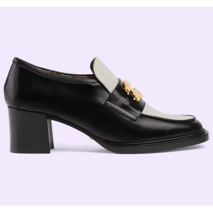Gucci Women GG Loafer Interlocking G Black White Leather Mid 6 Cm Heel