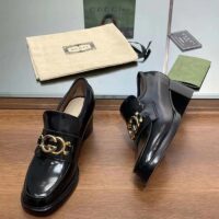 Gucci Women GG Loafer Interlocking G Shiny Black Leather Mid 6 Cm Heel (13)