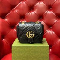 Gucci Women GG Marmont Matelassé Mini Tote Bag Black Chevron Leather Double G (14)