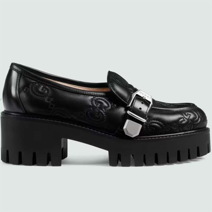 Gucci Women GG Matelassé Loafer Black Leather Low 2.5 Cm Heel