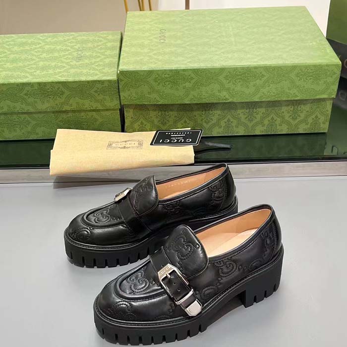 Gucci Women GG Matelassé Loafer Black Leather Low 2.5 Cm Heel (8)