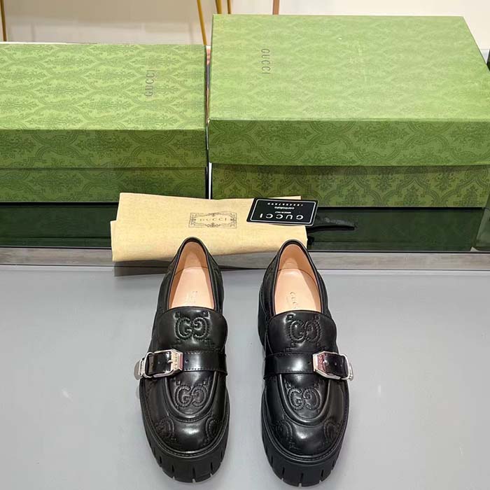 Gucci Women GG Matelassé Loafer Black Leather Low 2.5 Cm Heel (9)
