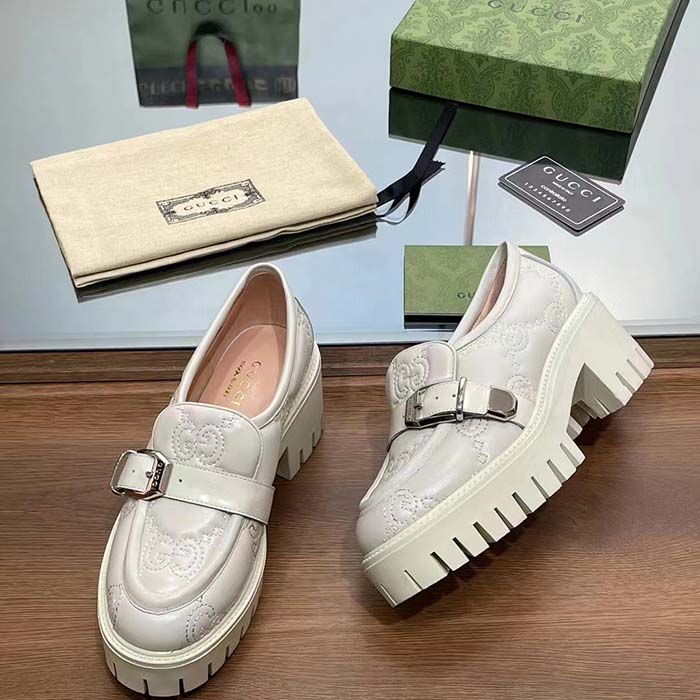 Gucci Women GG Matelassé Loafer Off White Leather Low 2.5 Cm Heel (10)
