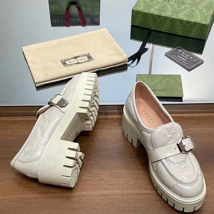 Gucci Women GG Matelassé Loafer Off White Leather Low 2.5 Cm Heel (11)